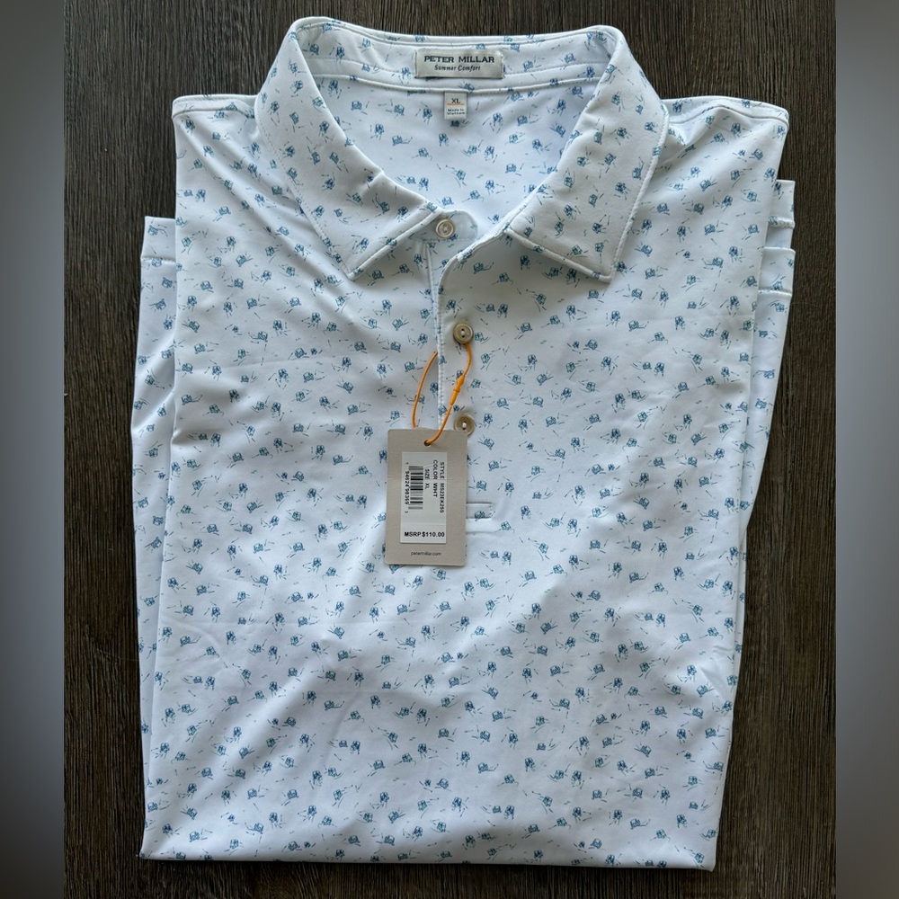 Peter Millar Men’s Summer Comfort Golf Cart Print Golf Polo Shirt Men’s XL